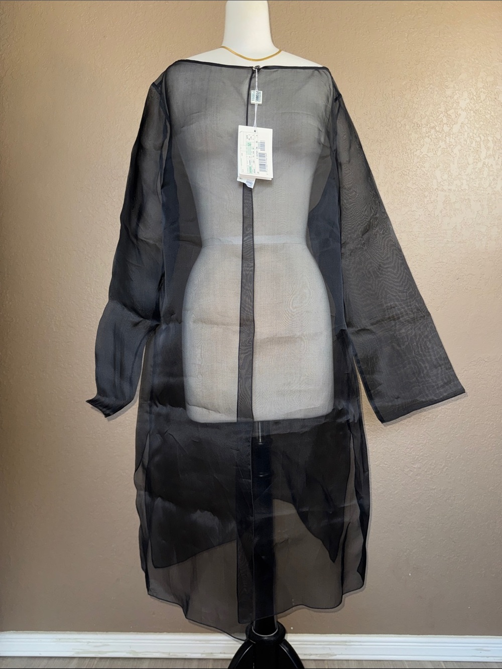 Elegant Vintage Gianfranco Ferré Forma Black Silk Sheer Label Duster